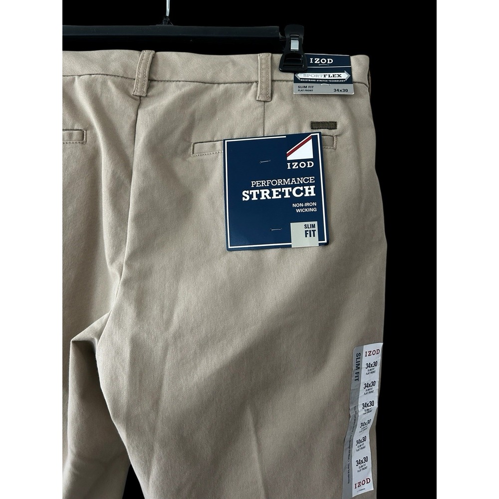 NEW Men's Izod Sports Flex‎ Khaki Tan Pants Performance Stretch 34x30 Sport Golf - Picture 7 of 12